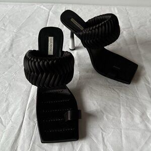 GIA BORGHINI x RHW Toe Ring Mule Heels Black Satin Leather